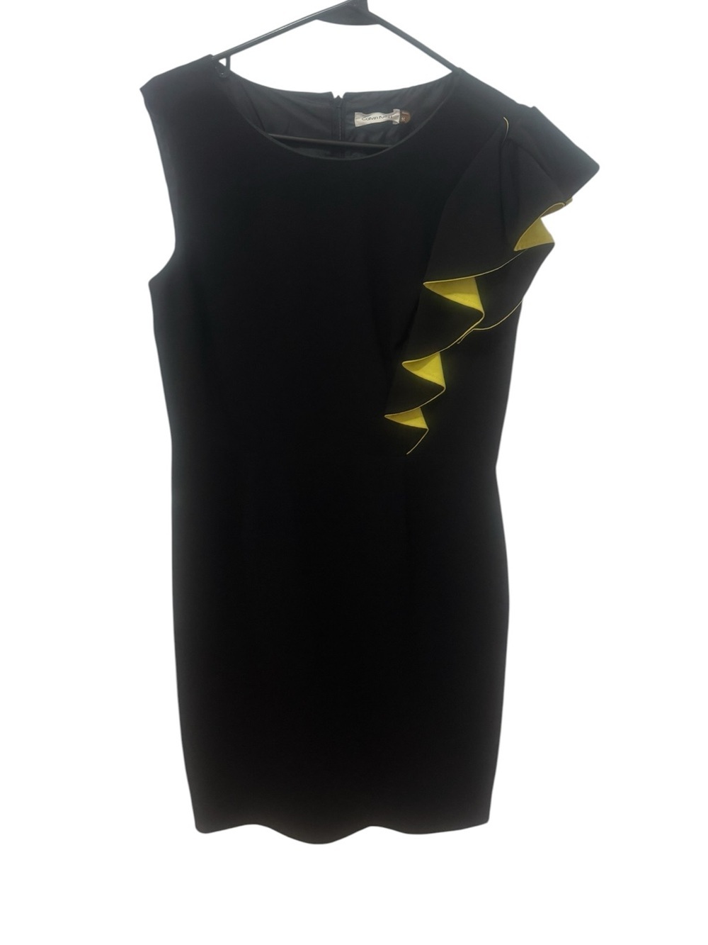 Calvin Klein Black Chartreuse Ruffle Sleeve Dress Size 10 - Picture 2 of 5